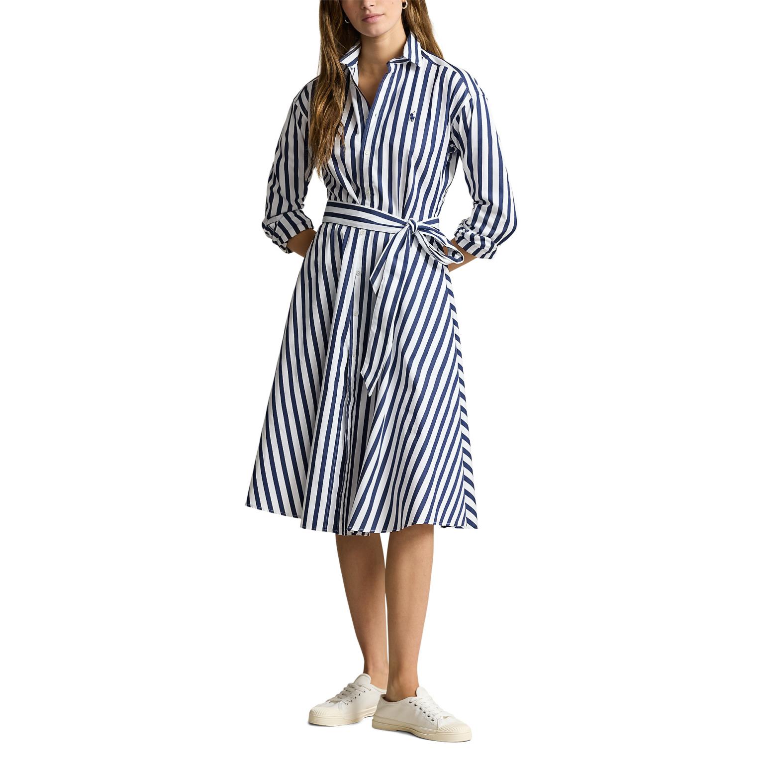 Polo Ralph Lauren Belted Wide Stripe Cotton Shirtdress